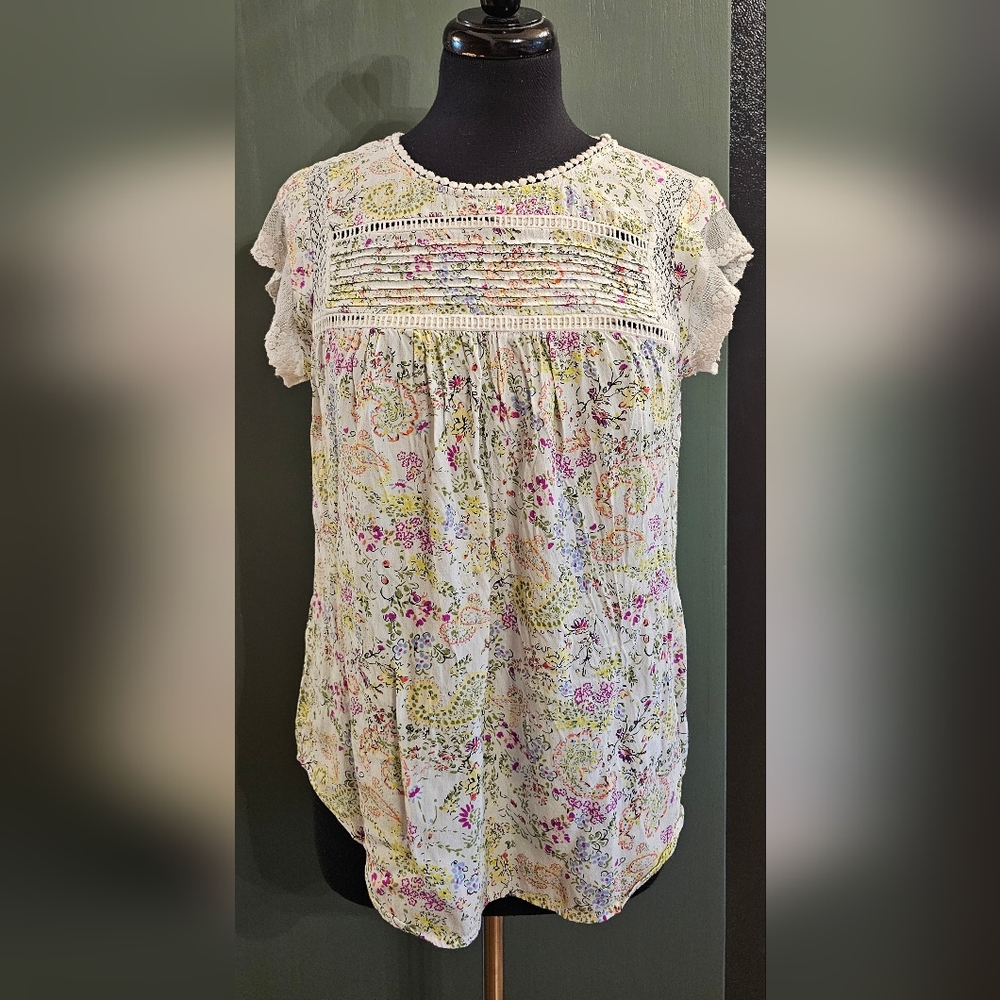 Floral Lace Trim Women's Top